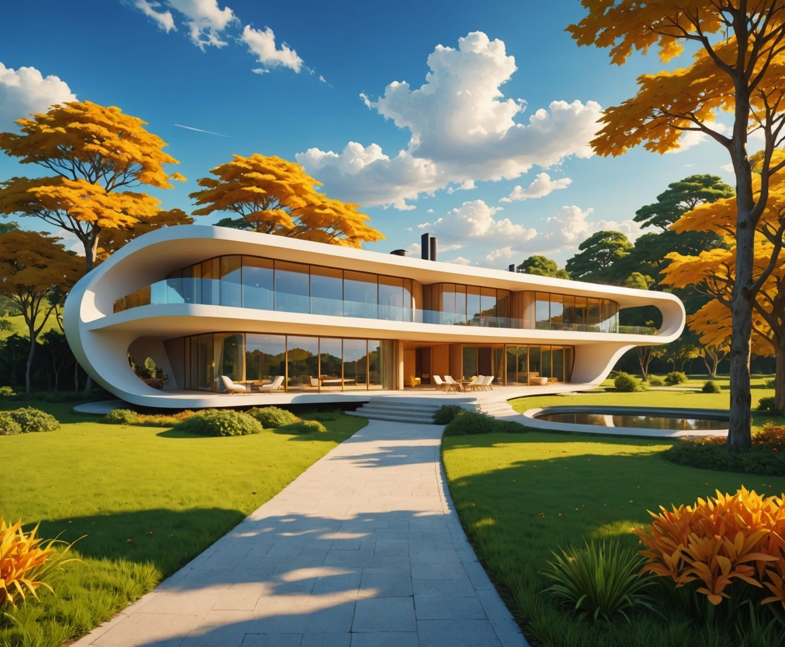 Futuristic Country Estate in Vibrant Landscaping Style