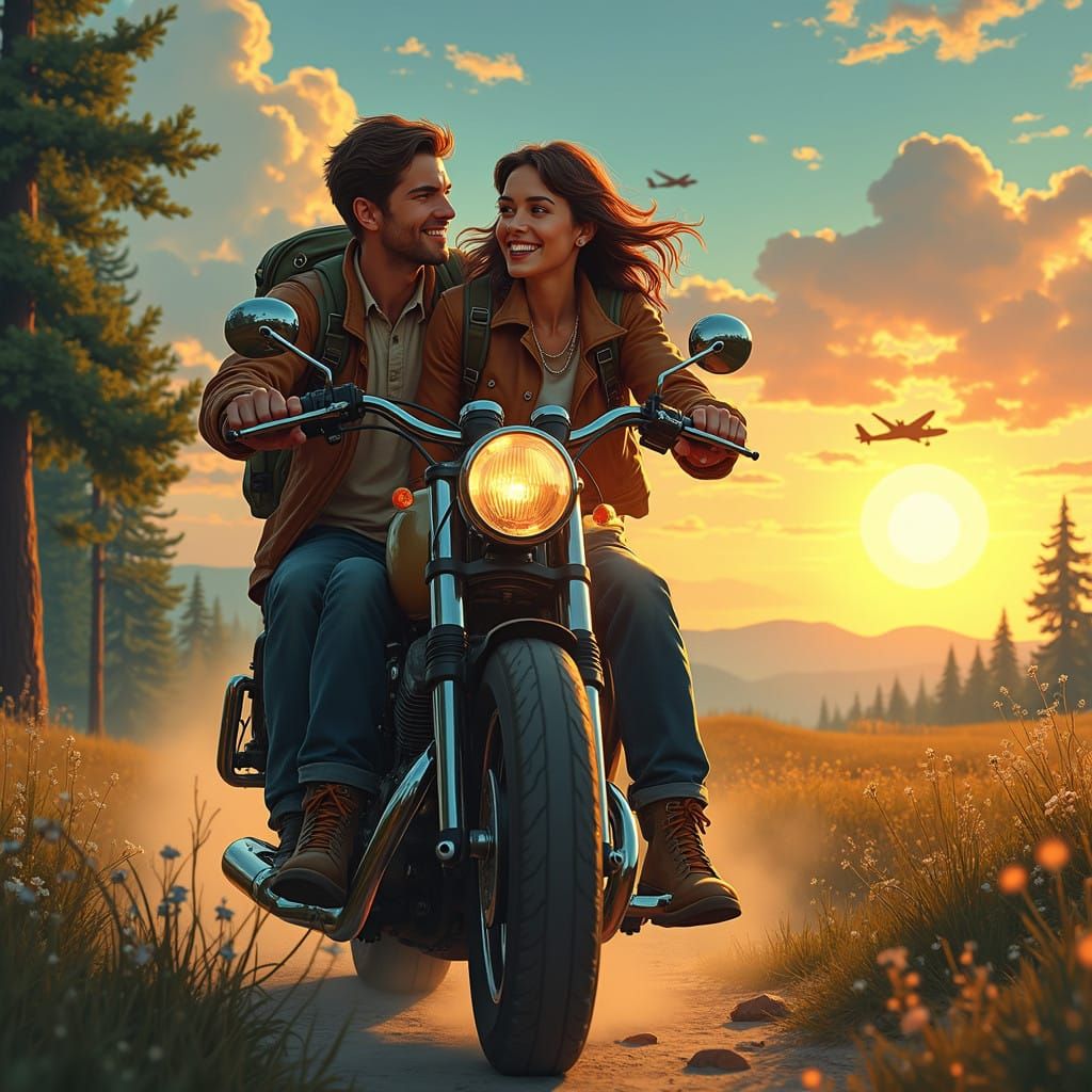 Freedom Riders Under Starry Skies in Whimsical Futuristic St...