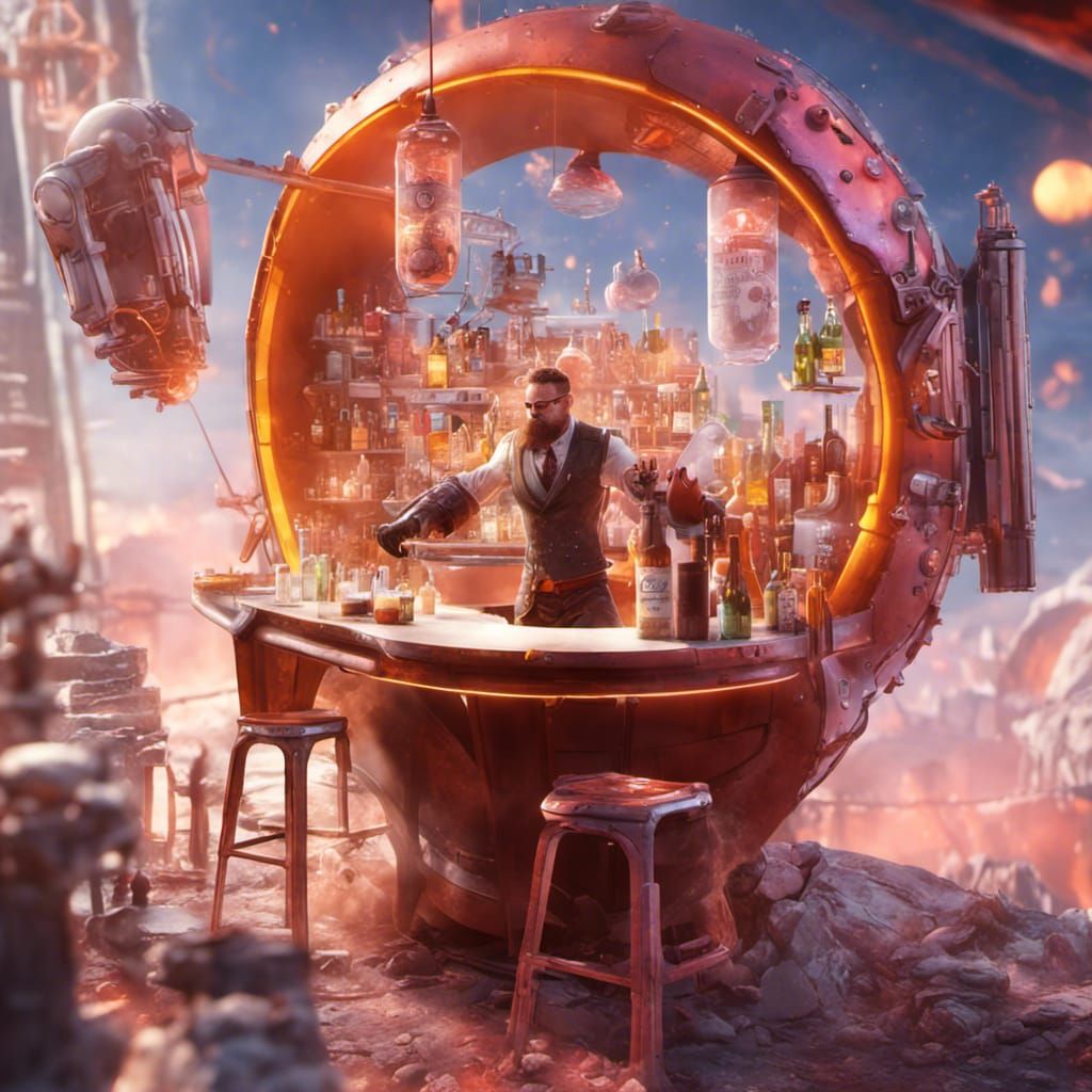 Detailed Cyborg Bartender Concept Art