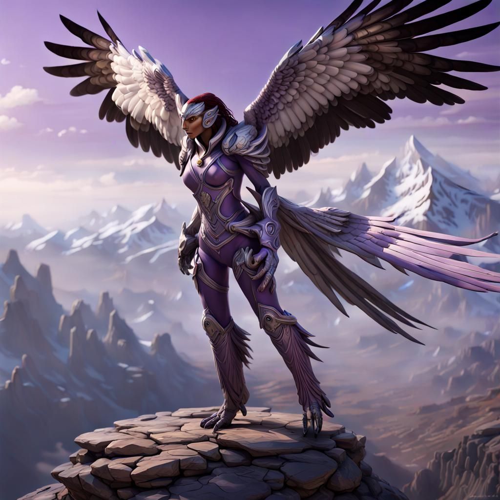 Purple Falcon Humanoid in Dark Fantasy Style