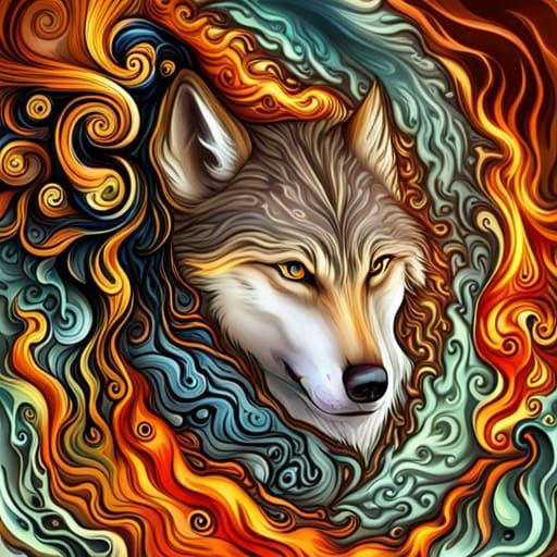 Elemental Wolf: Embodiment of Earth, Water, Fire, Air