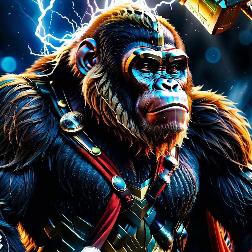 Ape as Thor: Ultrarealistic Fantasy Concept Art