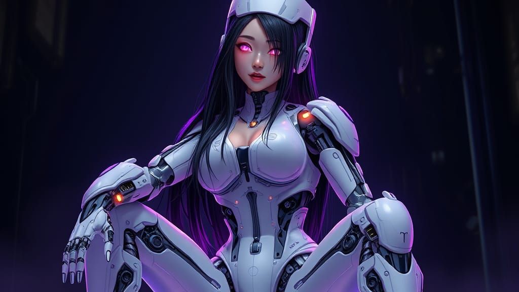 Cyberpunk Android Portrait with Glowing Eyes