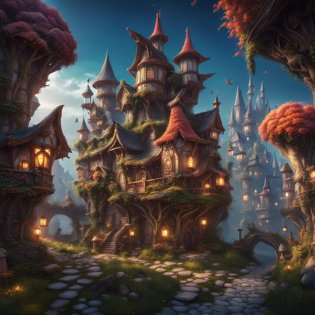 Fantastical Fairy Town Concept Art in 8K