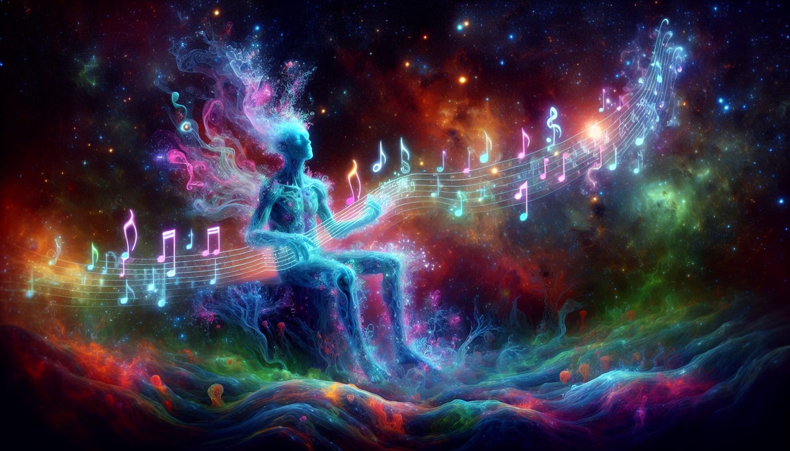 Ethereal Celestial Being Enjoys Music in Cosmic Space