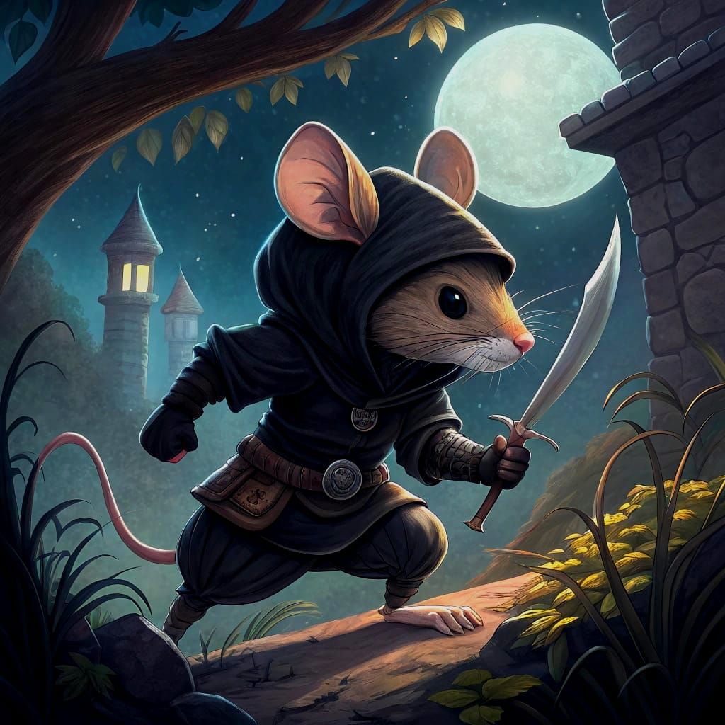 Mouse Rogue in Ancient Ruins: Fantasy Art