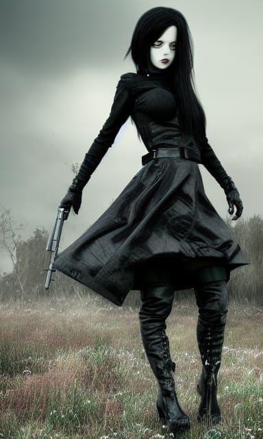 Post-Apocalyptic Goth Girl in Dystopian Cityscape