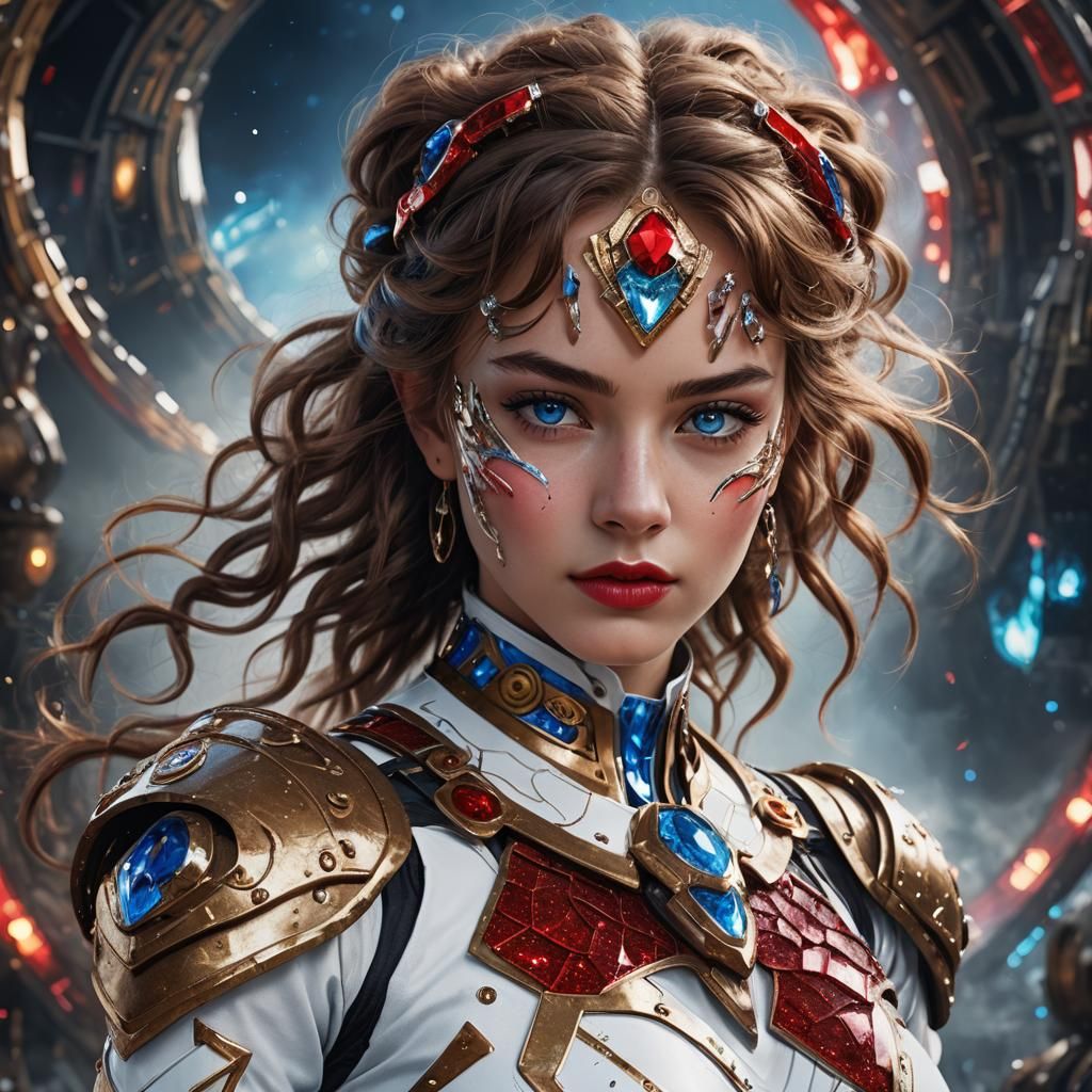 18 year old woman with fringe with blowing brown curly briad...