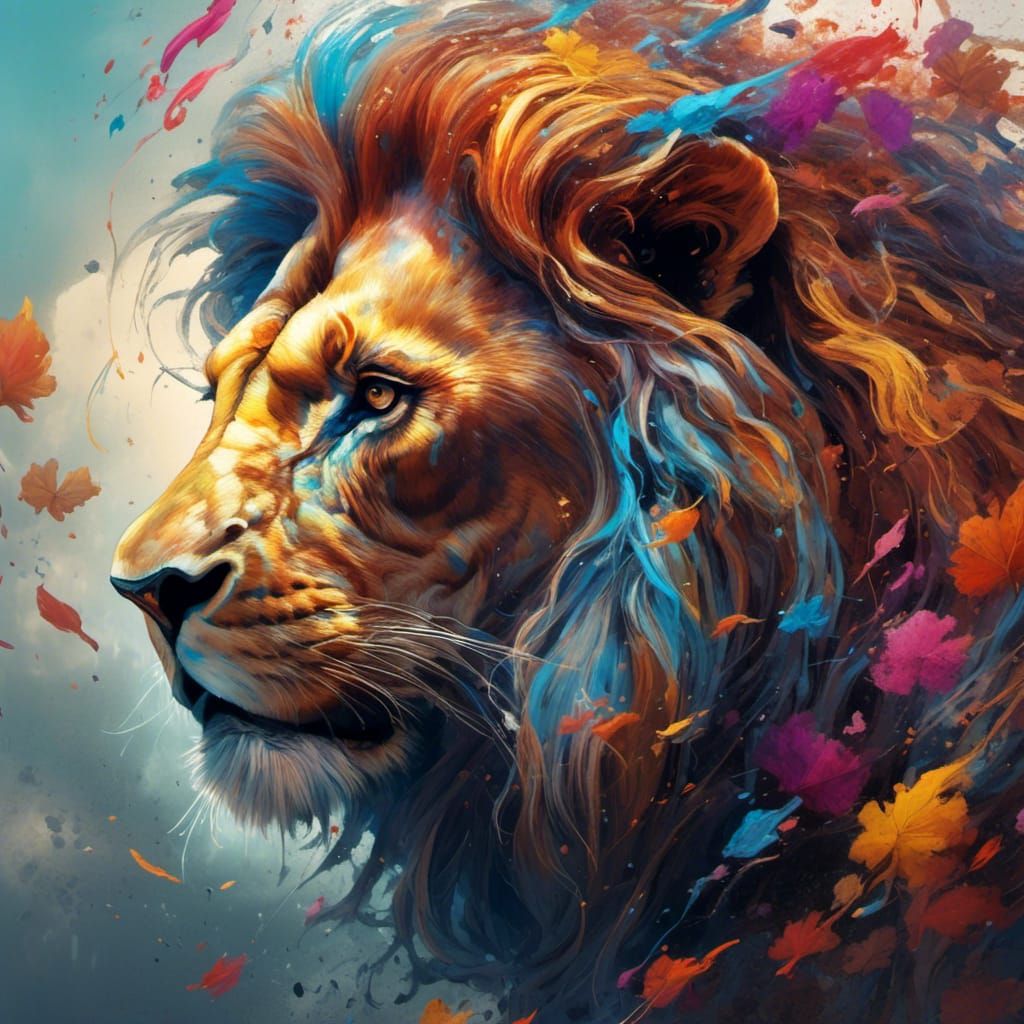 Hyperrealistic Lion-Elephant Hybrid in Splash Art Style