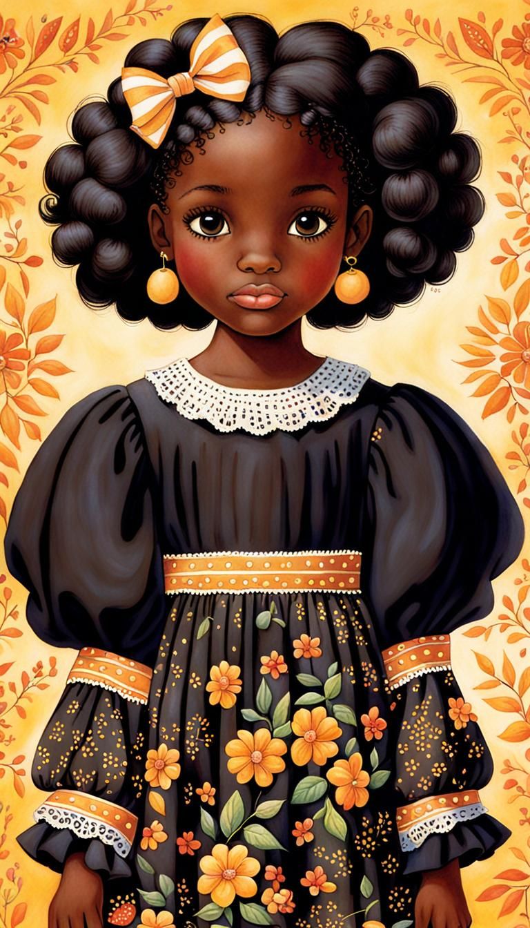 Melanin Girl Illustration in Mary Engelbreit Style