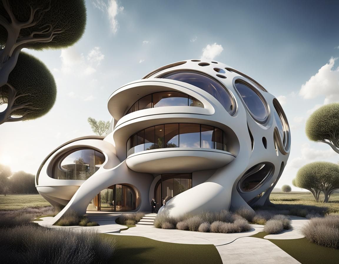 designer and builder make designs for a house of the future of 2035, house avant garde, intricate, detailed, design, sha...