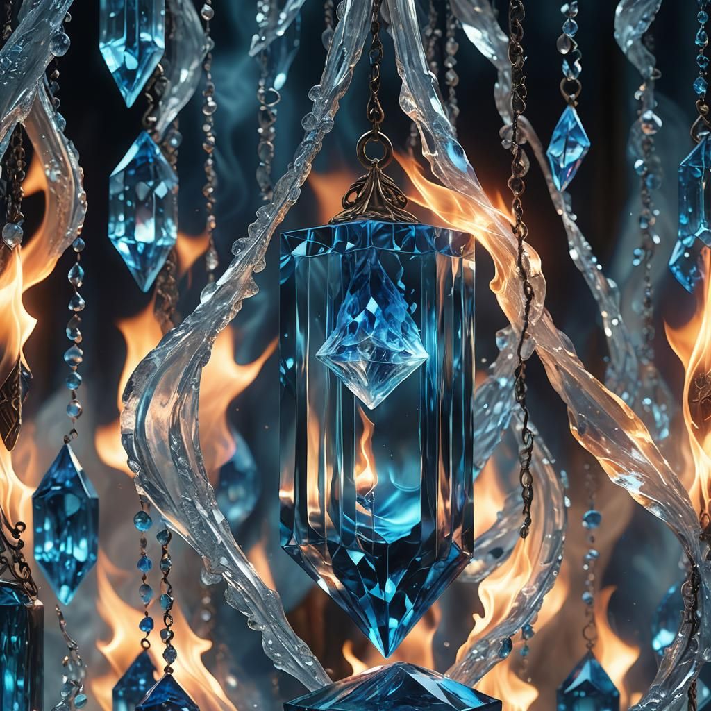 Mystical Crystal Block with Swirling Blue Flame