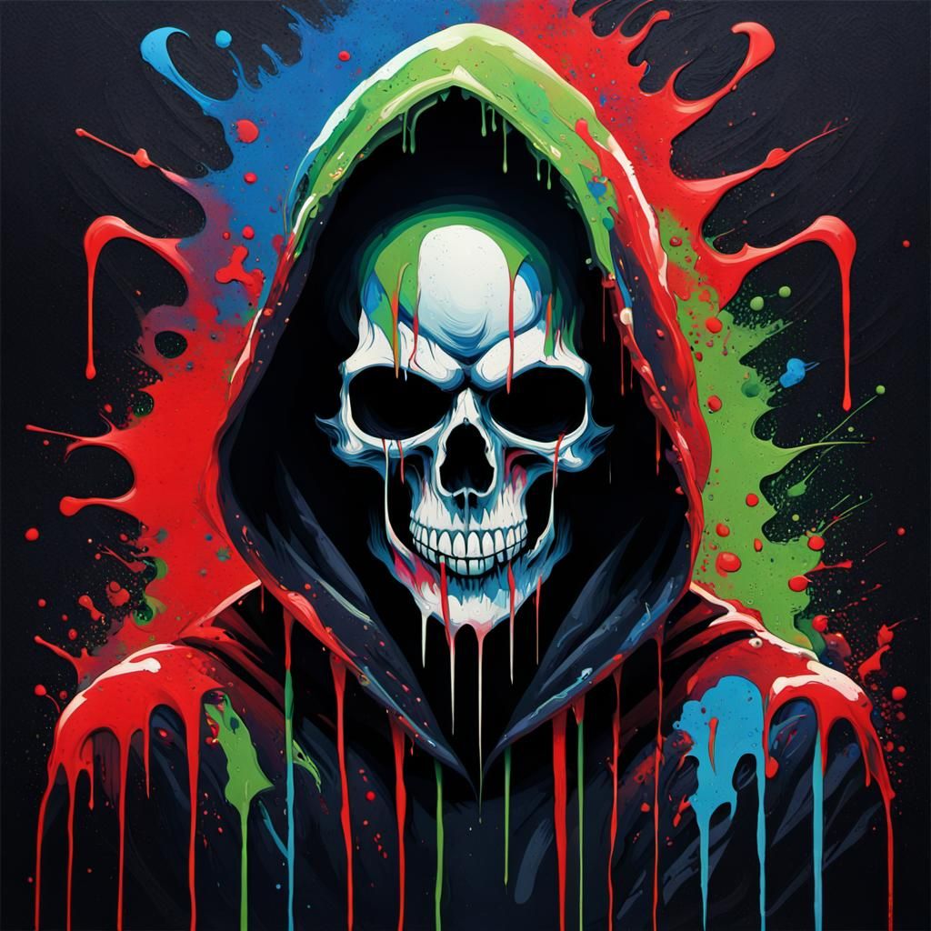 Demonic Skull Figure in Abstract Splash Art Style