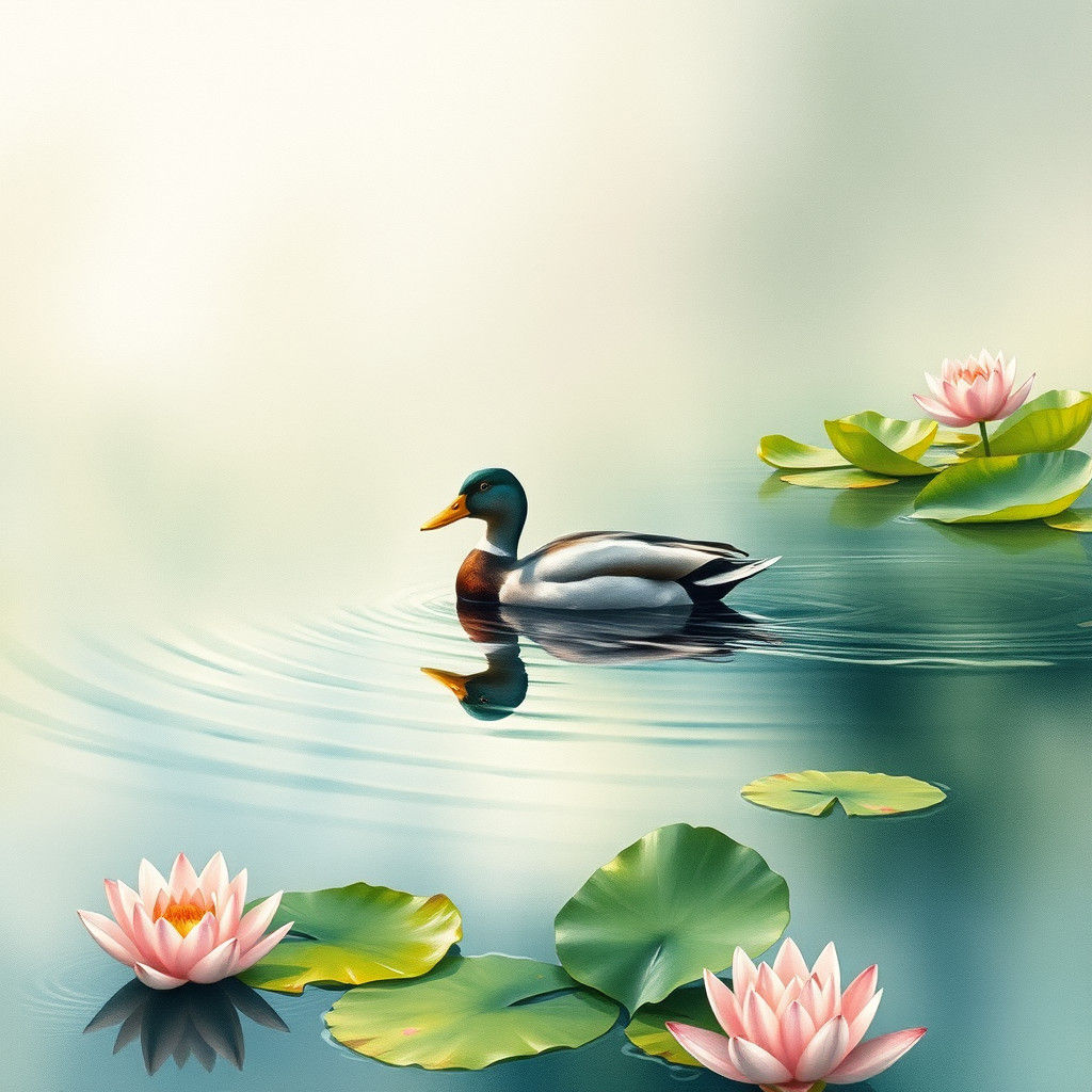 Serene Duck in Misty Pond Landscape