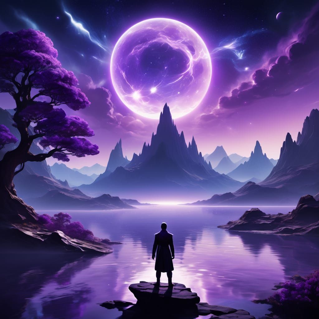 Ethereal Cosmic Realm in Iridescent Purple