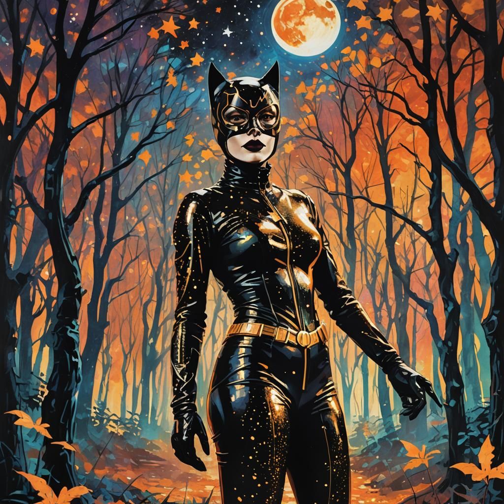 Catwoman in Polychromatic Pop Art Impressionism