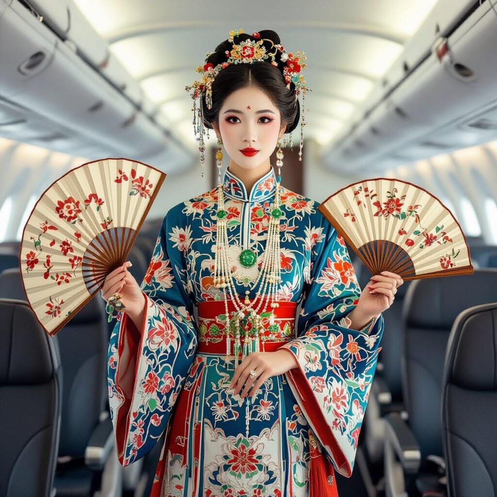 Opera Actress on Airplane in Art Nouveau Style