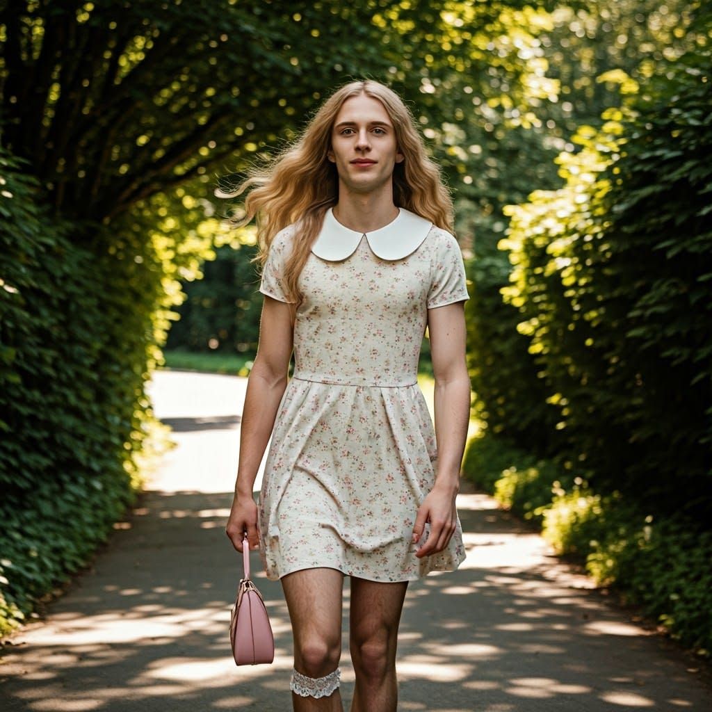 Androgynous Youth in Whimsical Peter Pan Collar Dress