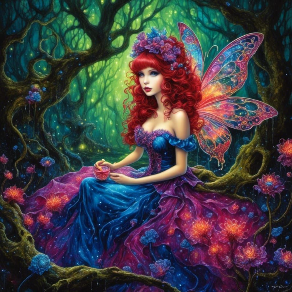 Evil Fairy in Enchanted Forest: Alcohol Ink Art