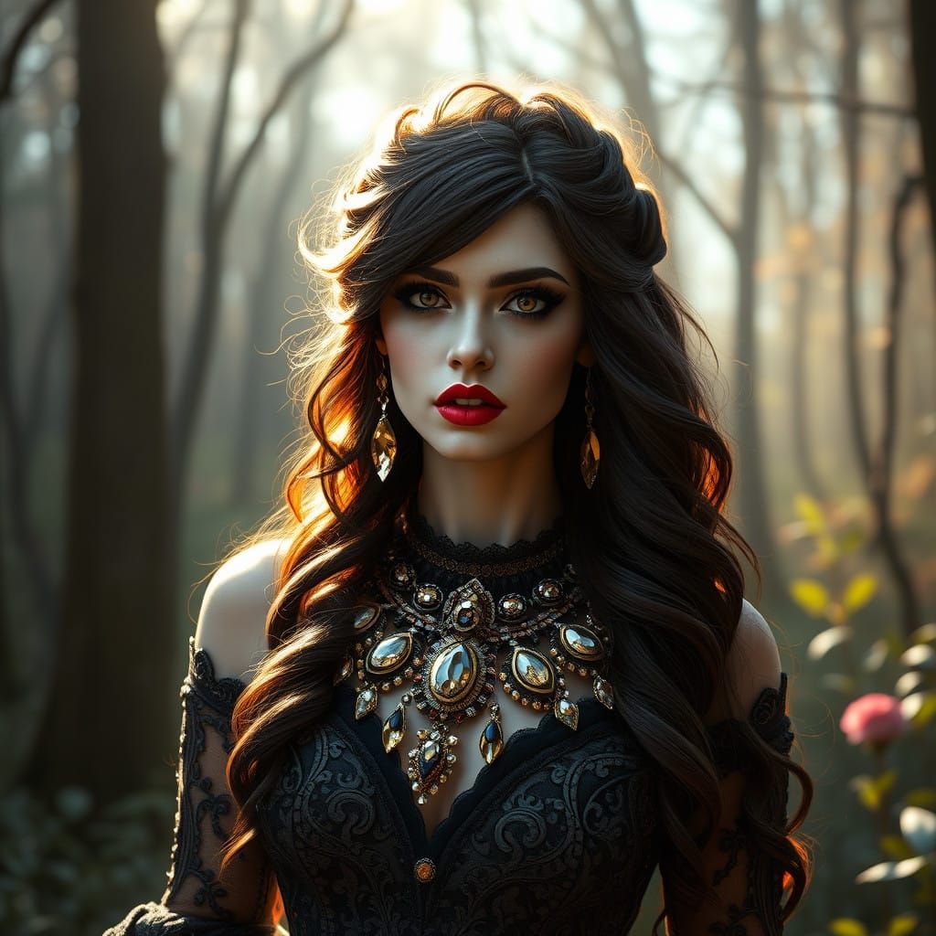Ethereal Gothic Goddess in Mystical Woodland