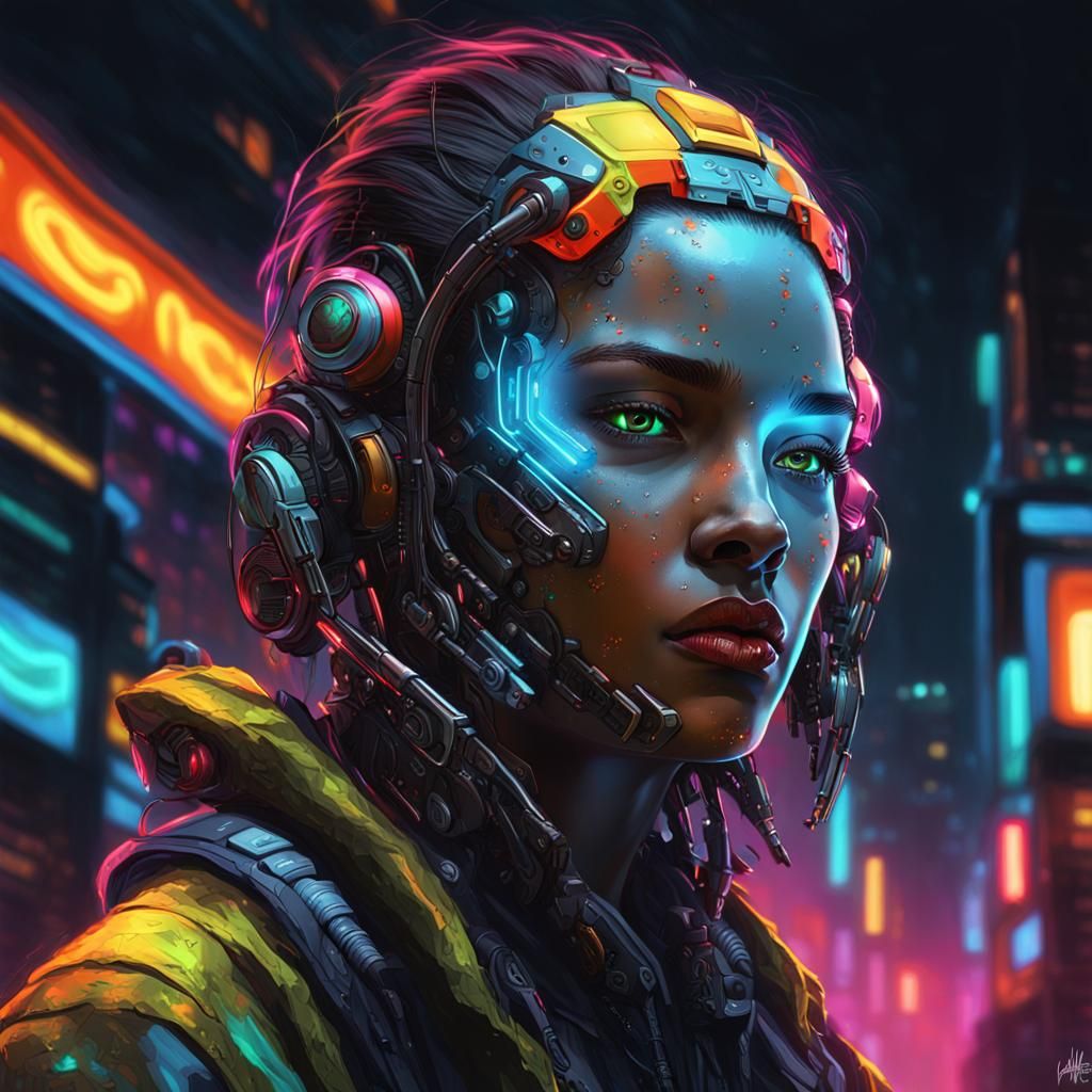 Biopunk Portrait with Cybernetic Enhancements in Digital Art
