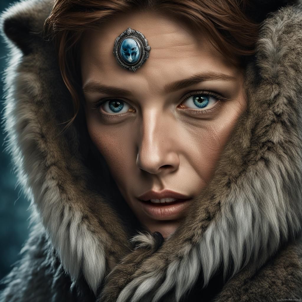 Striking Wolf-Woman Portrait in Cinematic Style