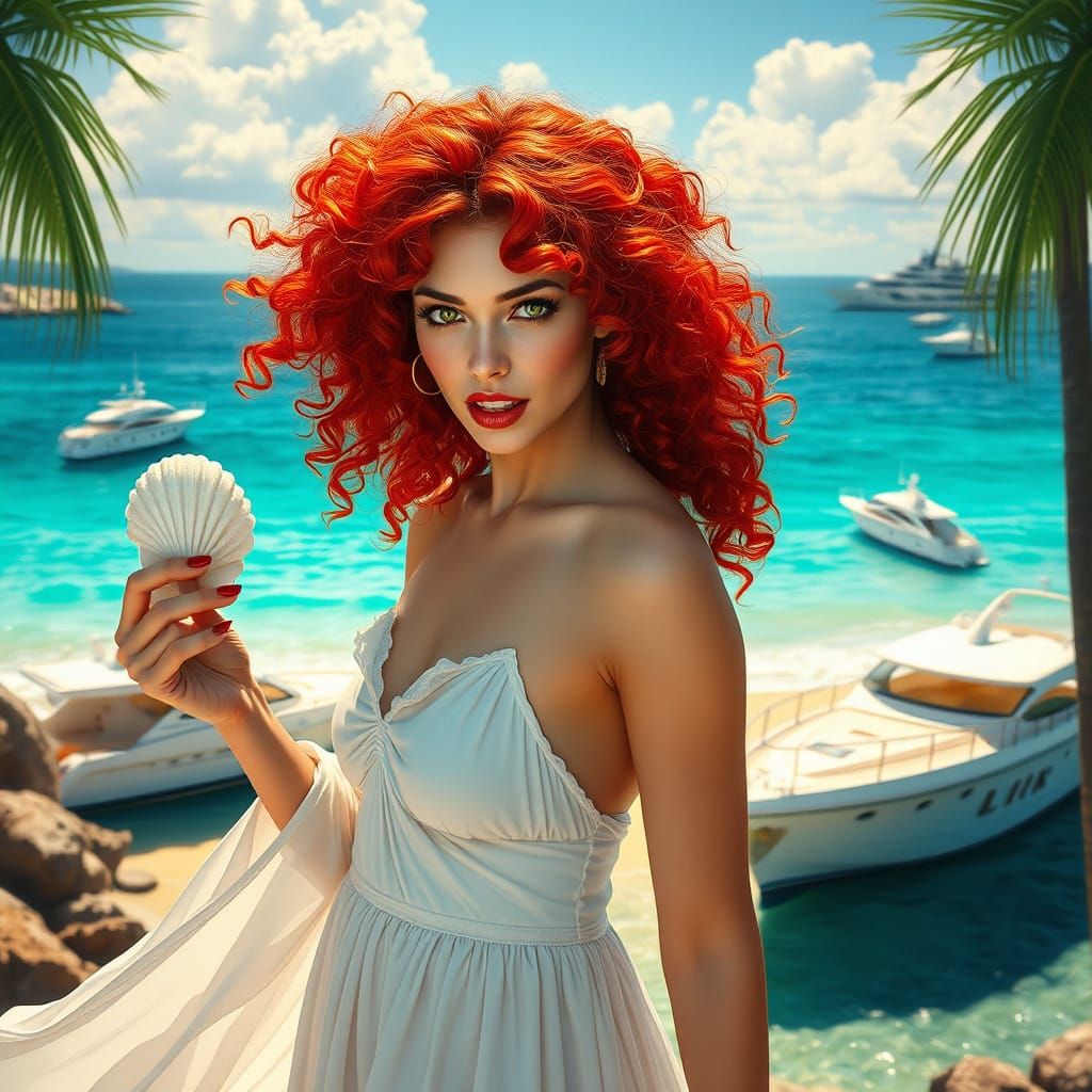 Vampire Woman on Beach in Art Nouveau Style