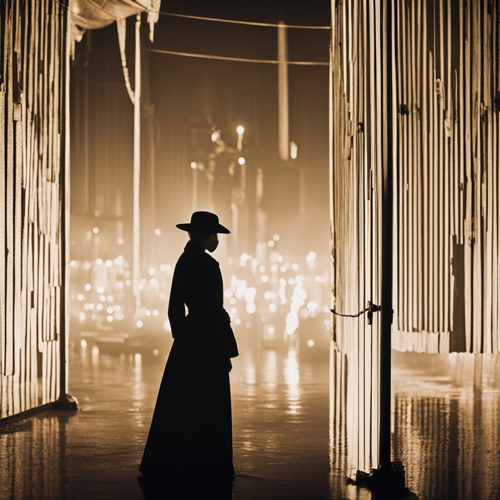 Masked Figure in Noir Cinematic Still