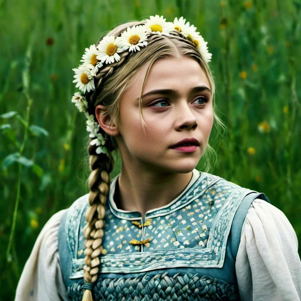 Slavic Princess with Blonde Braids and Flowers