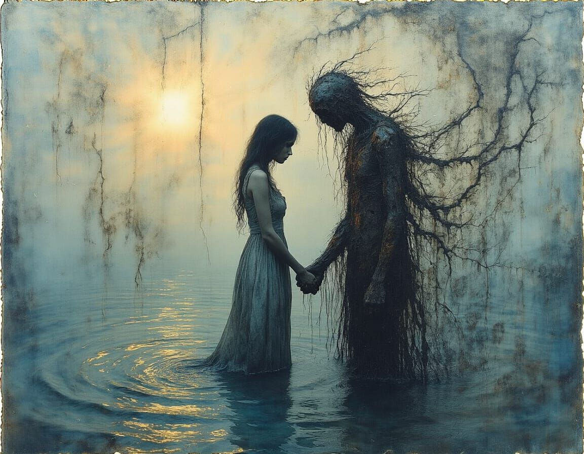 Charred and Rusty Liquified Muslin [lots of descriptive flowing words] and Holding Hands