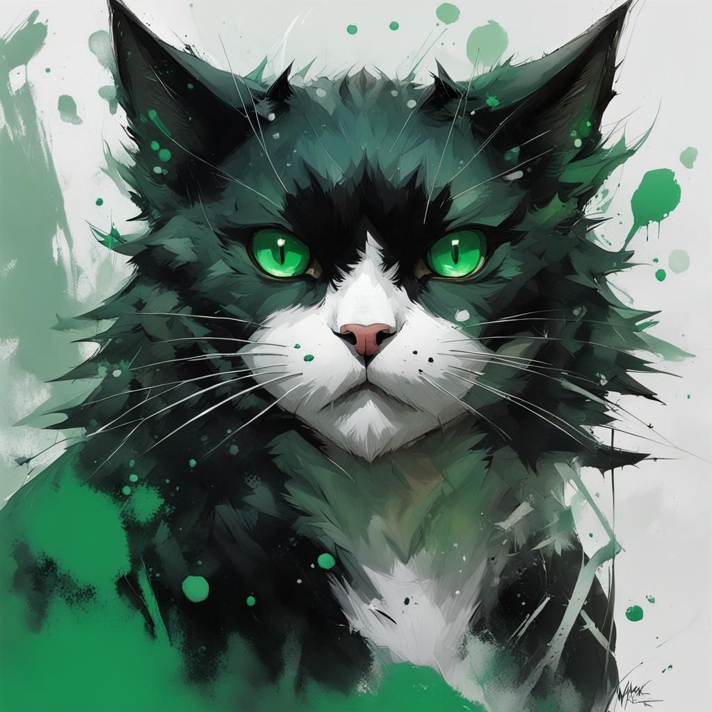 Fierce Black Cat Portrait with Emerald Eyes