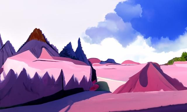 Vibrant Cartoon Landscape in Synthwave Colors