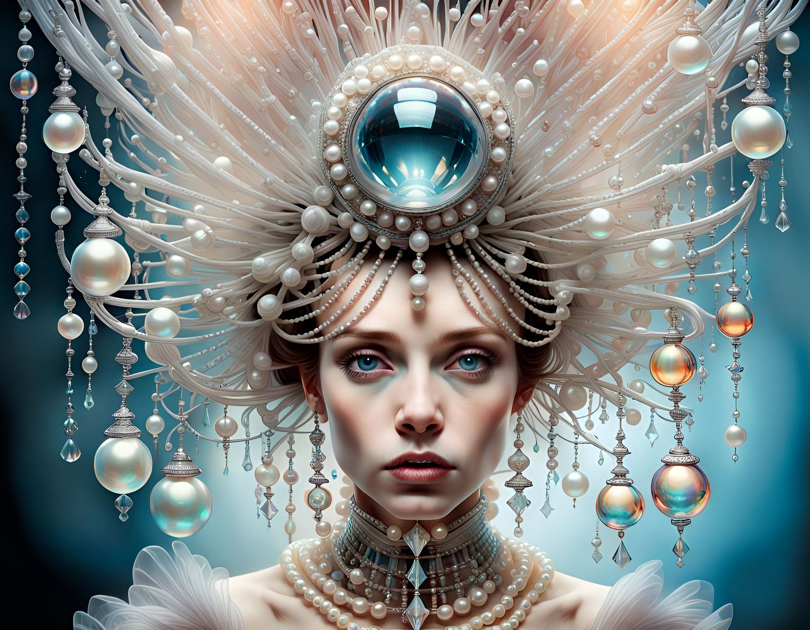 Pearl and Crystal Princess Portrait in Artful Style