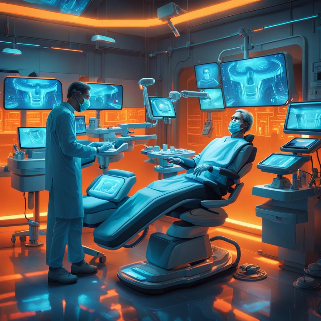 Futuristic Dentist in Cyberpunk Clinic: Concept Art