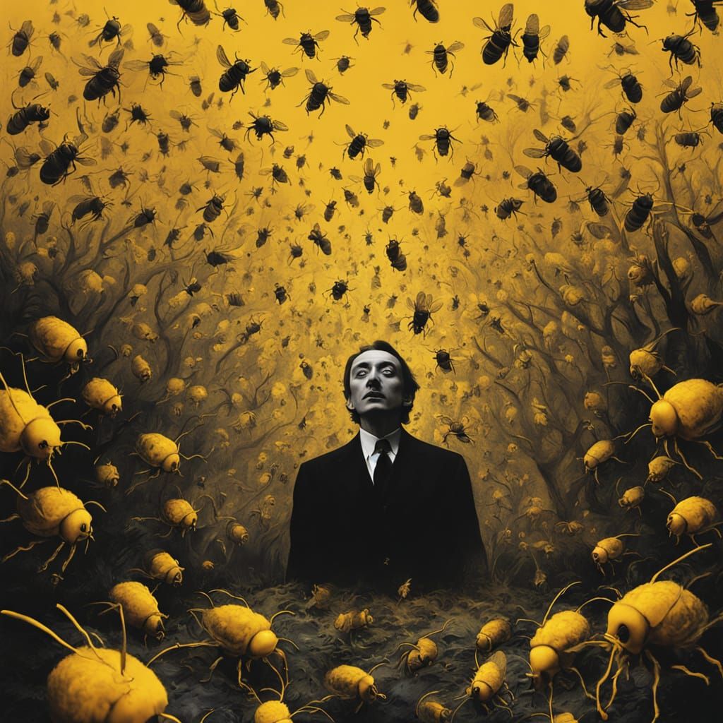 Surrealistic Nightmare: Face Consumed by Swarming Bees