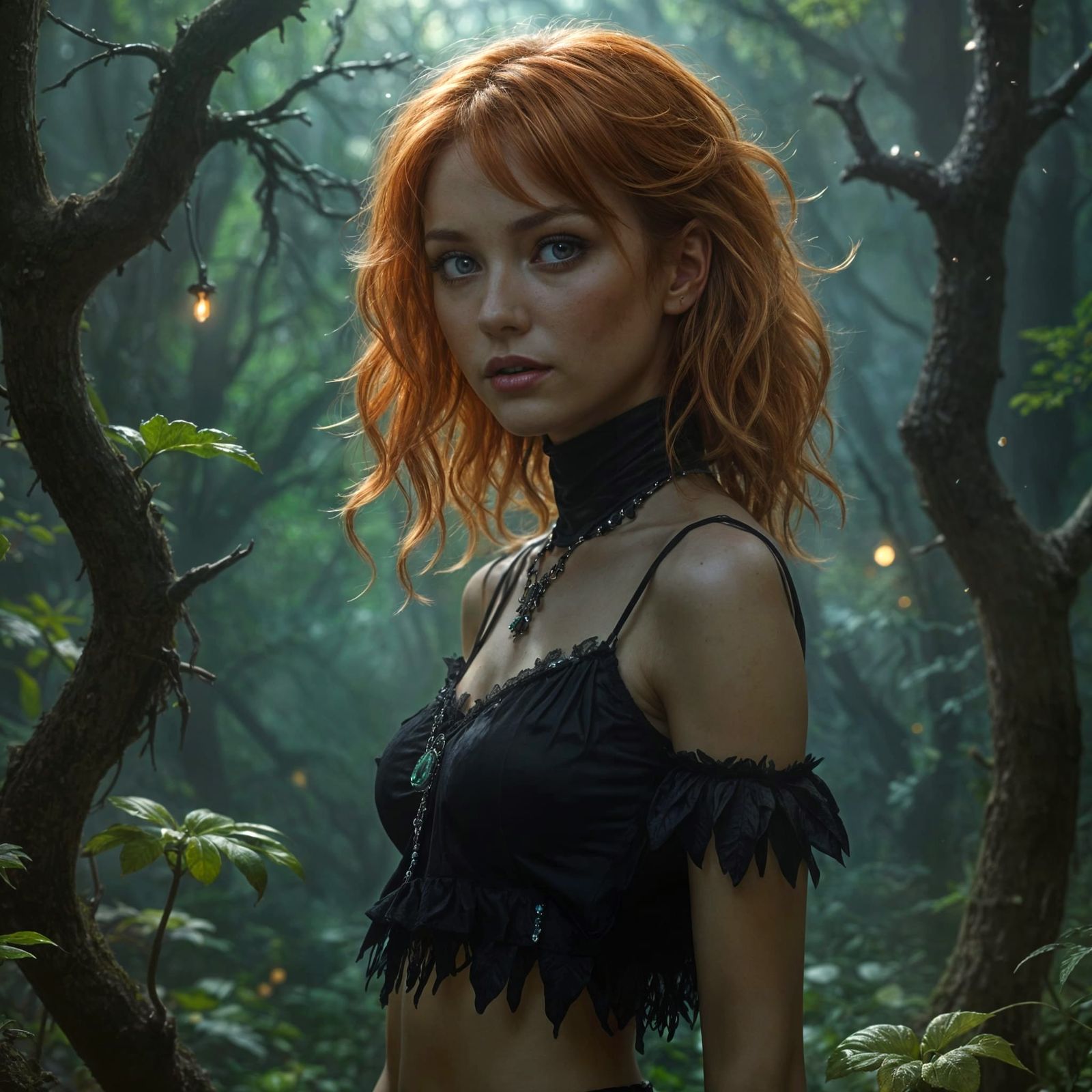 Gothic Emo Girl in Magical Fairy Forest