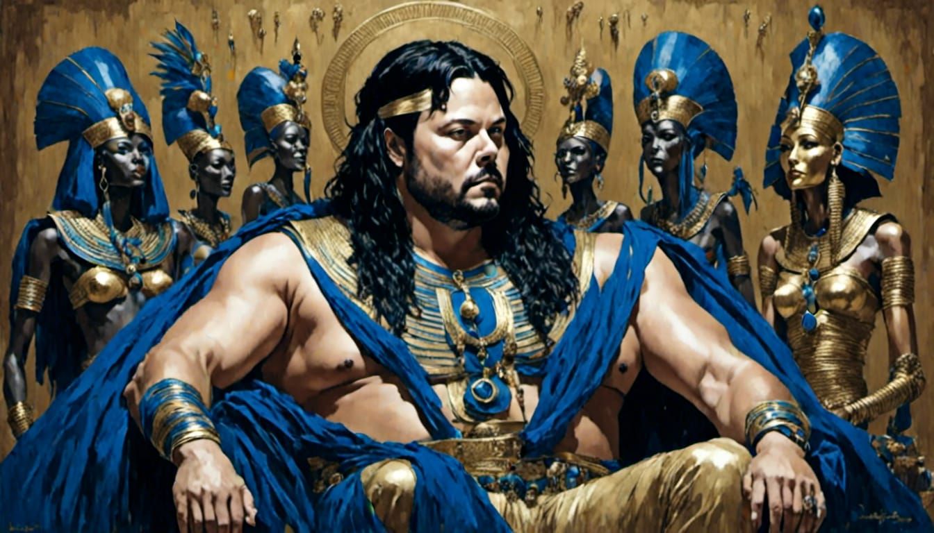 Pharaoh Surrounded by Mummies in Retro Style