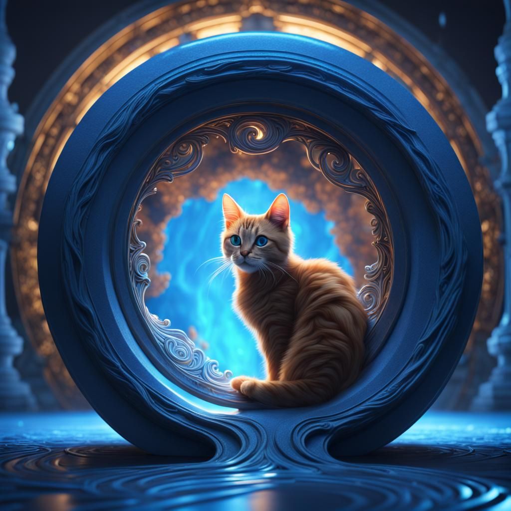 Cat Peeking Through a Glowing Portal