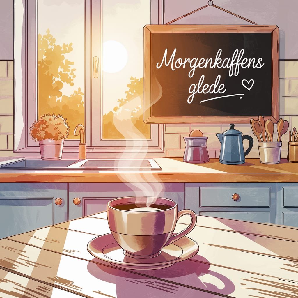 Sunrise Coffee in Cozy Kitchen Watercolor Painting