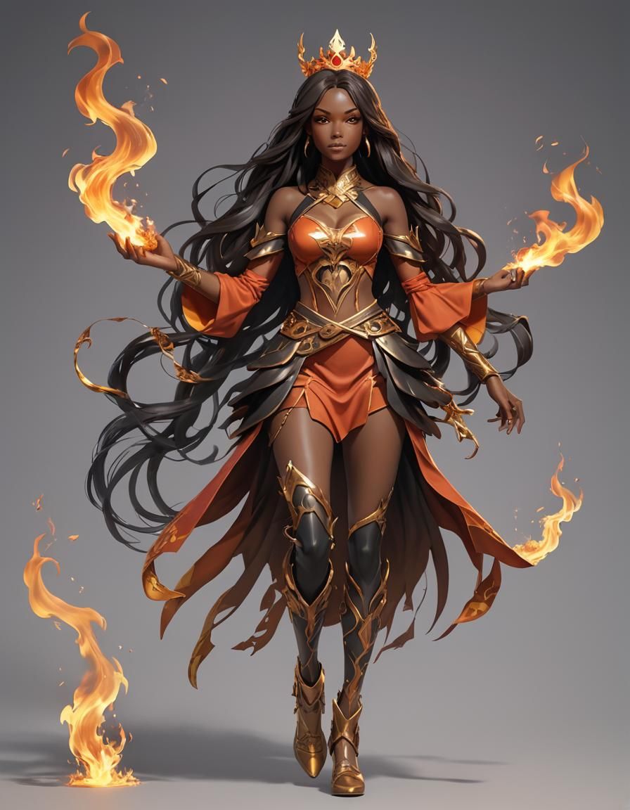 African American Fire Fairy 2D Anime Illustration