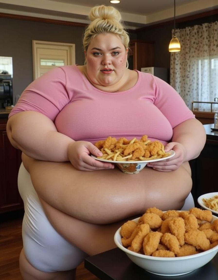 A Young Woman Indulges in Chinese Buffet, Captured in a Cand...