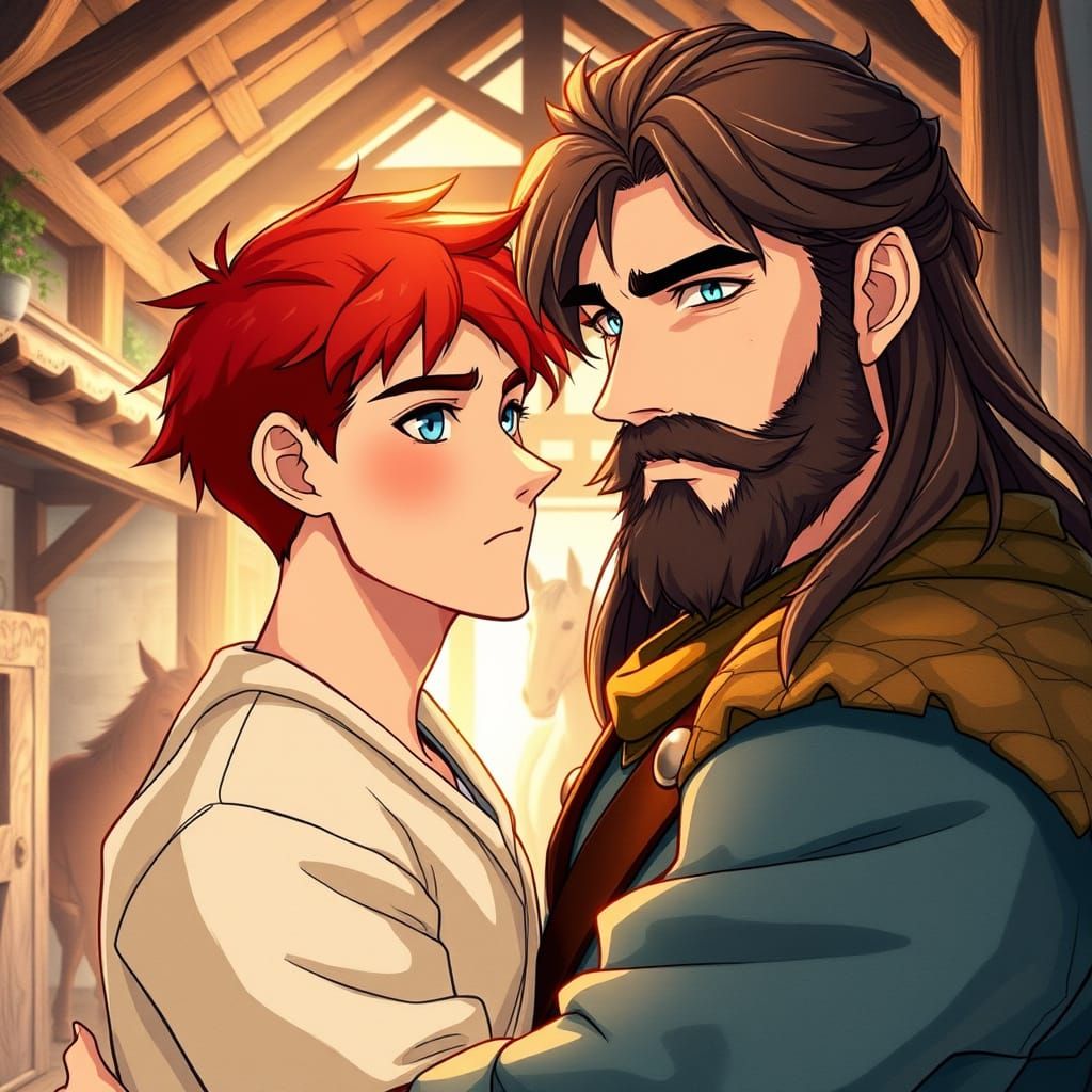 Romantic Stable Encounter in Anime Fantasy Style