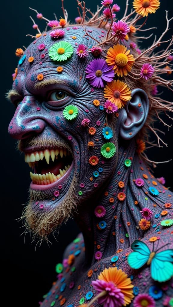 Man with Dragonfly Features & Fractal Butterfly Wings