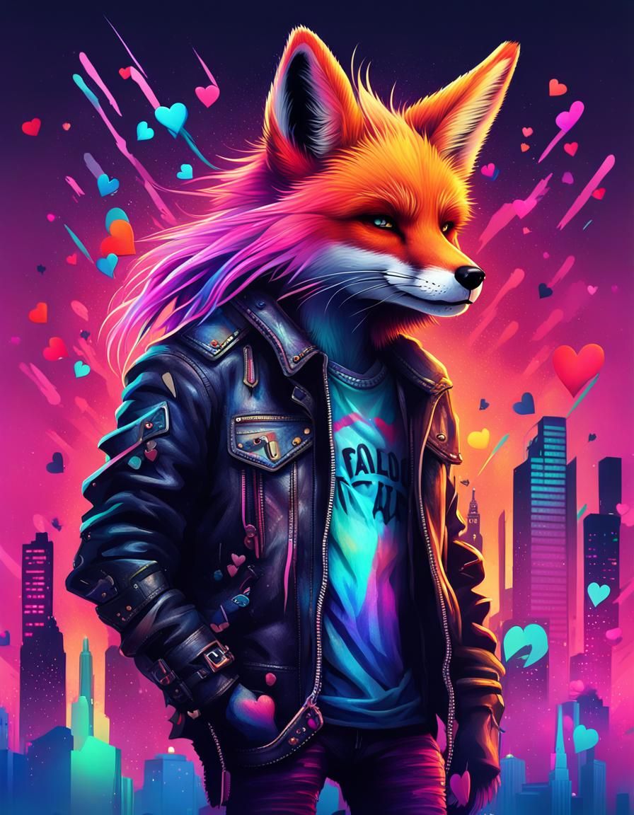 Punk Rock Fox with Gradient Colors and Dripped Style