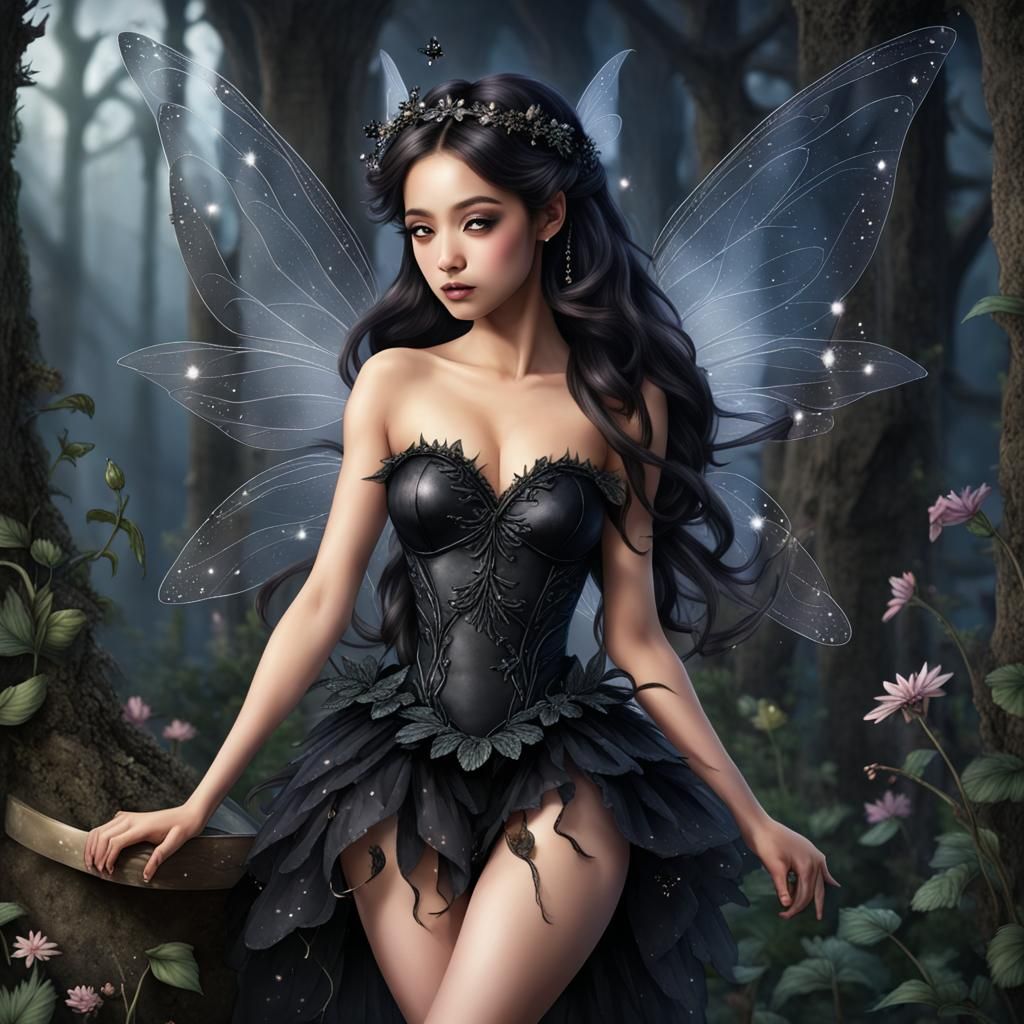 Ethereal Black Fairy in Gothic Style