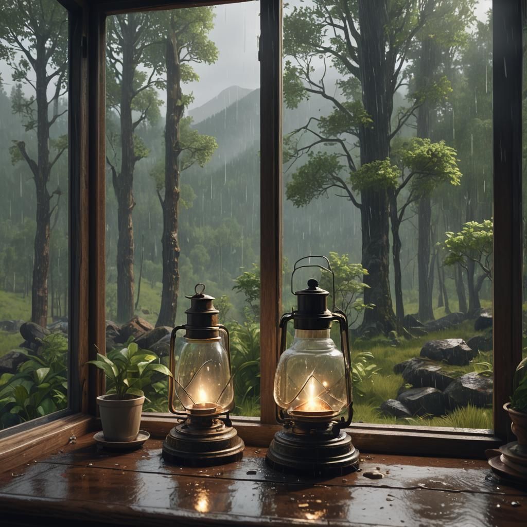 Cozy Room with Rainy Window: 3D Game Art