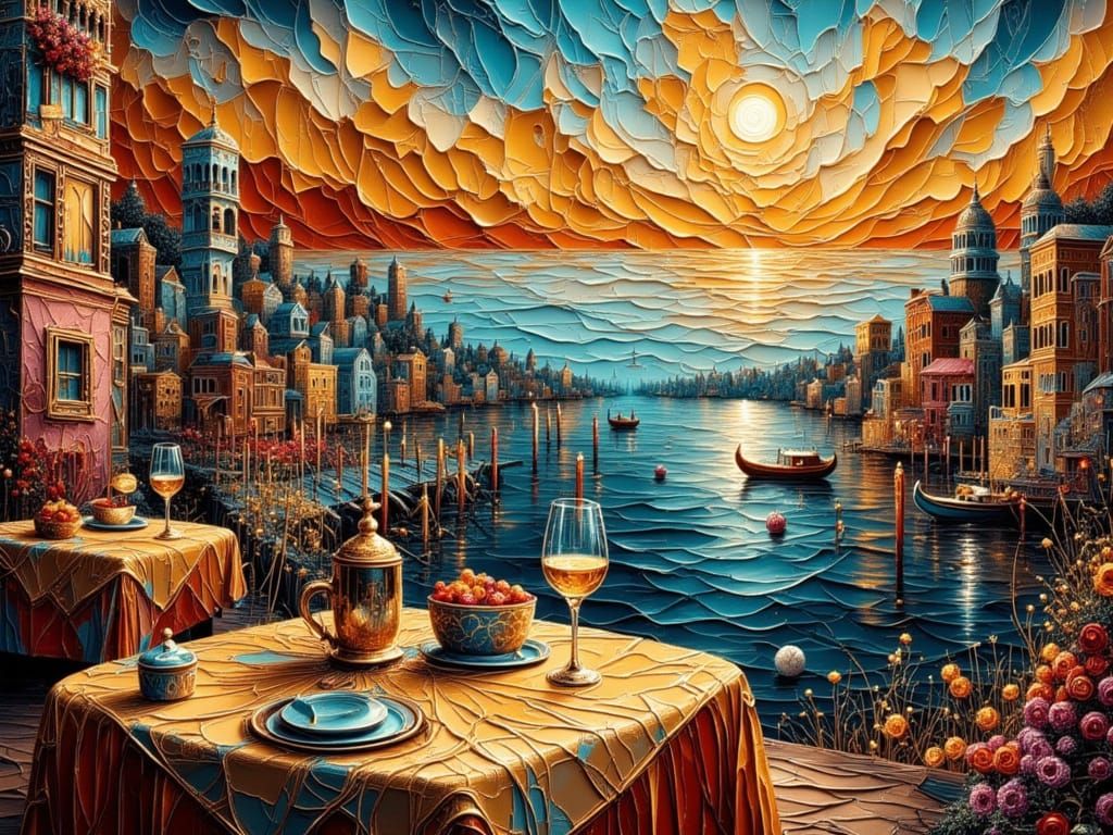 Italian Cafe Scene in Narrative Impasto Style