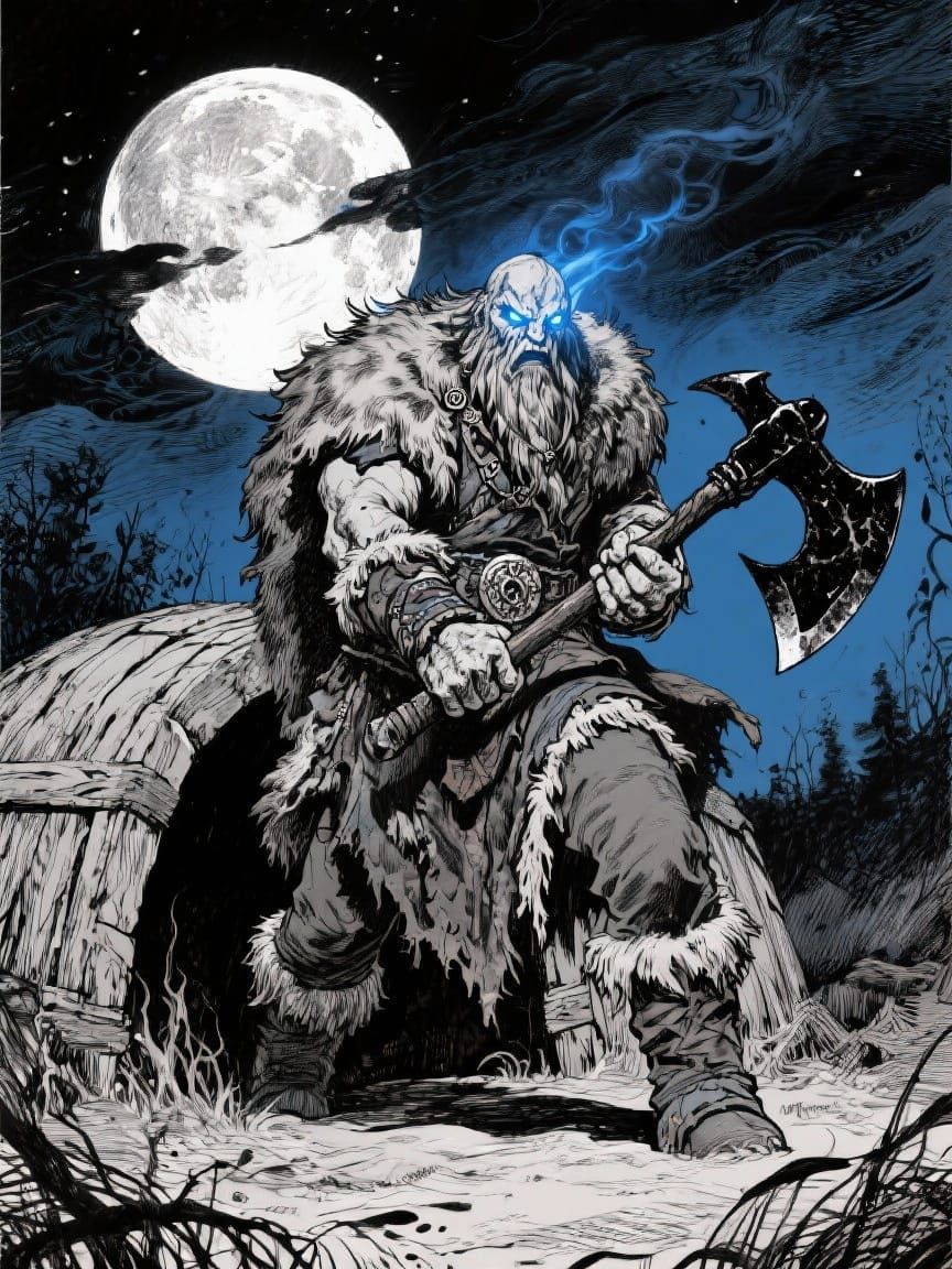 Undead Viking Warrior Emerges in Dark Fantasy Style