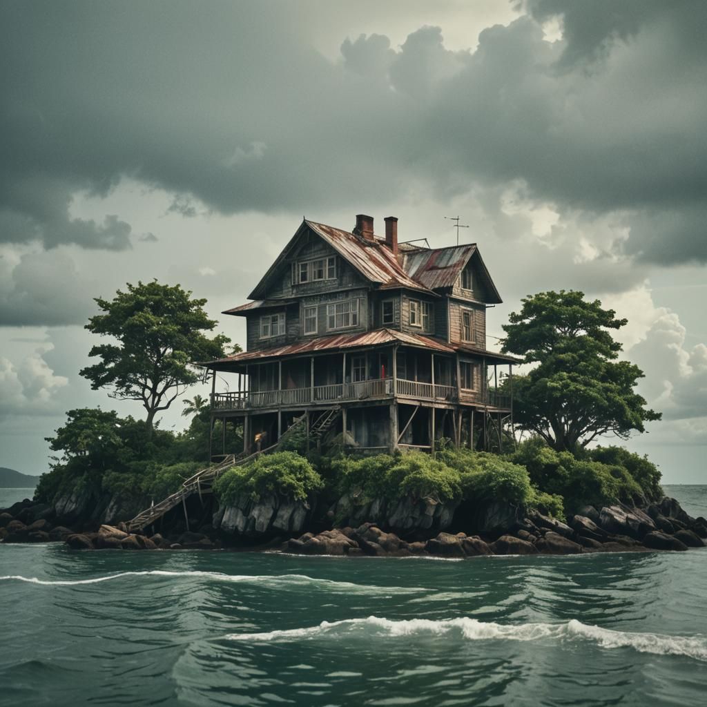 Dramatic Island House in Cinematic Style