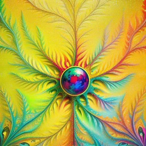 Psychedelic Fractal Leaves in Vivid Oil Painting